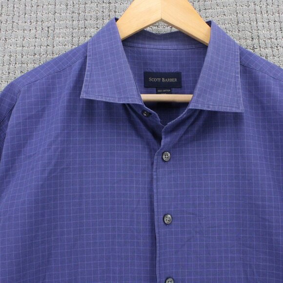 Scott Barber Shirt Mens 2XL Blue Plaid Button Down Long Sleeve Collared Cotton - Picture 2 of 9